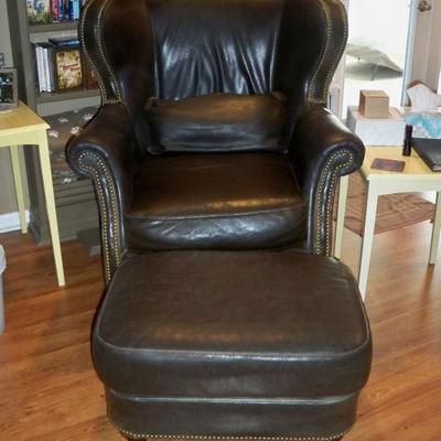 Bradington Young Leather Club Style Chair and Ottoman #2