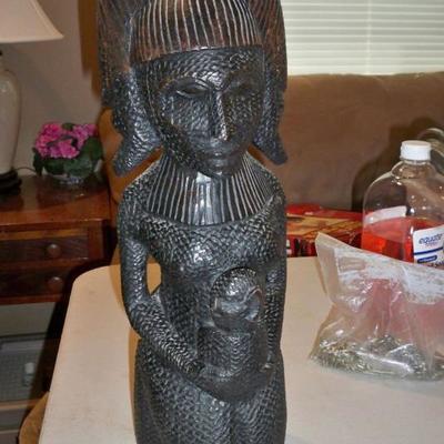 Nigerian Carved Wood Madonna and Child statue.