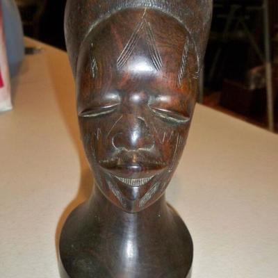 African Carved wood Woman's Head Bust sculpture.