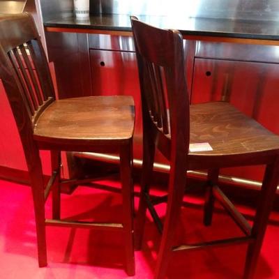 Lot of 2 Dark Wood Stained Bar Chair