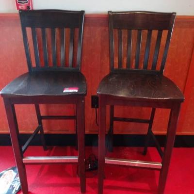 Lot of 2 Dark Wood Stained Bar Chairs