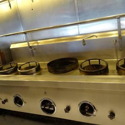 5 Gas Wok Stainless Station with Overhead Storage