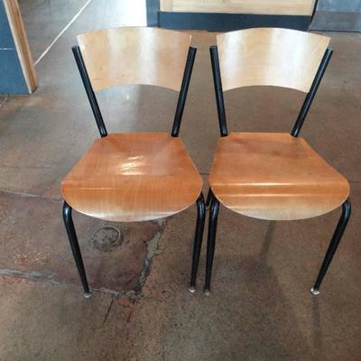 (2) Metal Frame Wooden Seat Back Chairs