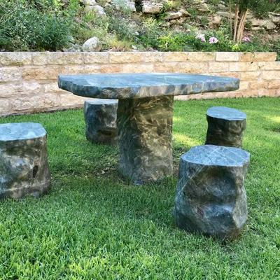 JADE Marble Garden Table and Chairs. Very unique piece. 41” (W) x 36” (D) x 27” (H) Solid high quality marble. Excellent condition....