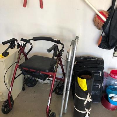 Disability walker,  benches, new toilet   