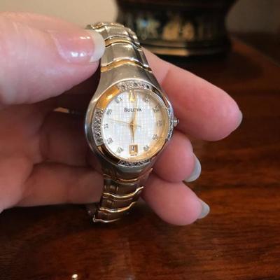 All jewelry reviewed and detailed by Jewelry Appraiser: BULOVA 18K GOLD, MOTHER OF PEARL AND DIAMONDS. $450