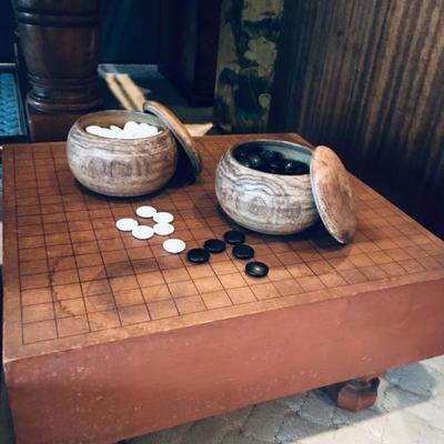 Antique Japanese Go game board, bowl and stones (black and white) included in the price. $450