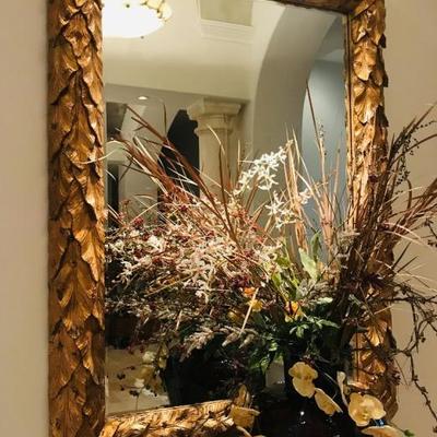 Large 6-foot tall gilt gold framed mirror. Large leaves. $500