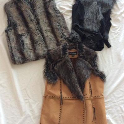 Tan bottom and fur collar size XL @ $39. Fur collar with black bow at waist size M @ $23. All fur Large $26