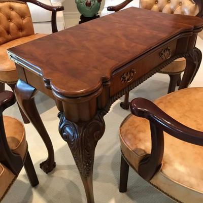 [photo 2 of 2] Maitland-Smith Mahogany Flip Top Card Table (folded). $250 ... Hancock & Moore Leather Tufted Chairs. $200 each.