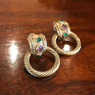 All jewelry reviewed and detailed by Jewelry Appraiser: DAVID YURMAN DOOR KNOCKER EARRINGS. 14K GOLD WITH EMERALD AND AMETHYSTS. $1,950
