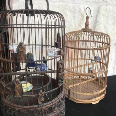 Vintage bamboo bird cage. Dark and more elaborate one: $250. Lighter bamboo one: $125