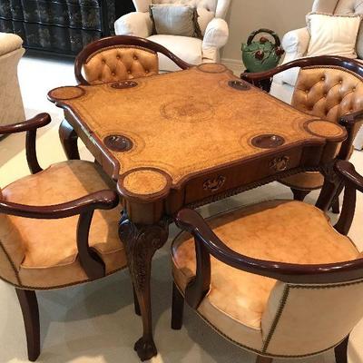 [photo 1 of 2] Maitland-Smith Mahogany Flip Top Card Table (open). $250 ... Hancock & Moore Leather Tufted Chairs. $200 each.