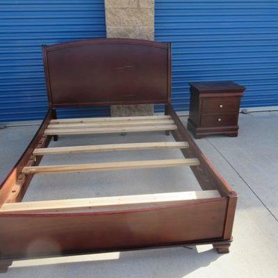 Twin bed frame with headboard and footboard and side table