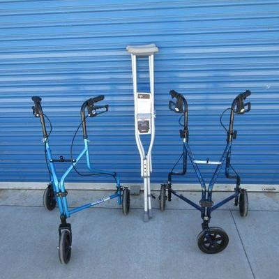 Walker devices with 3-wheels and a pair of crutches