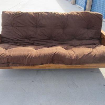 Soft brown fabric wood frame futon