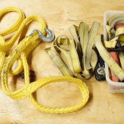 Big Lot of Ratchet Straps and Tow Rope