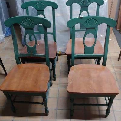 Vintage Green Wooden Set of 4 Chairs