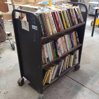 Double Sided Rolling Bookcase with Contents