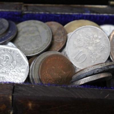 Bone box with foreign coins