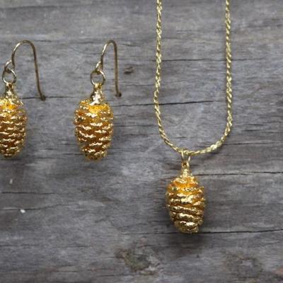 Pine Cone Necklace & Earrings