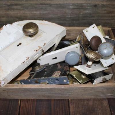 Door latches with wood box