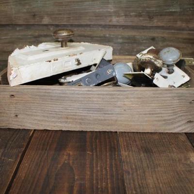 Door latches with wood box