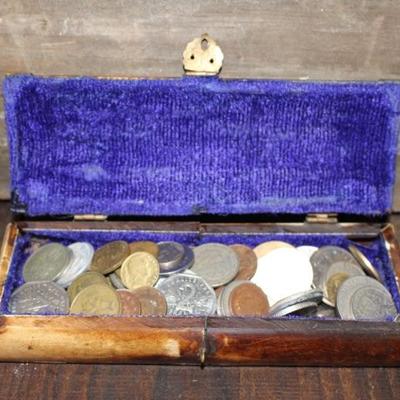 Bone box with foreign coins