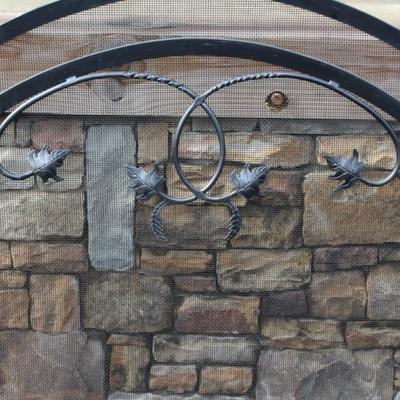 Iron fireplace tools and fire screen 