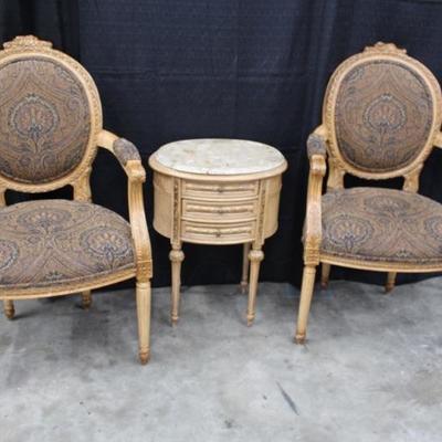 2 Accent Chairs w/ a Marble Top Accent Table