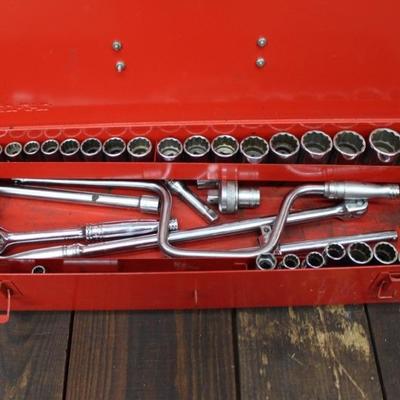 Vintage Snap-On Metal Tool Chest Includes 1/2" Socket Set