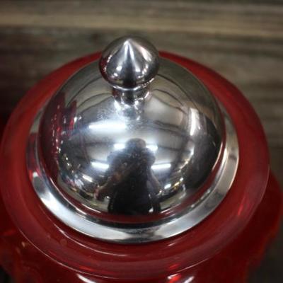 3 Piece Red Glass Canister Set