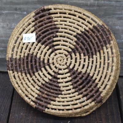Native American Pine Needle Basket in Tan & Brown