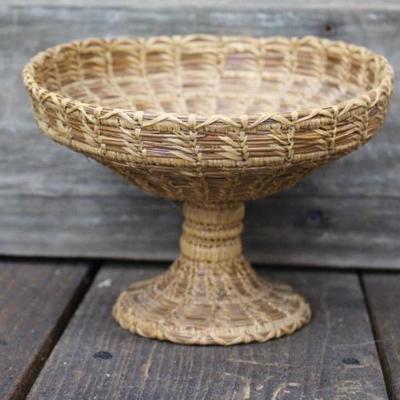 Native American Pine Needle Pedestal Basket Bowl