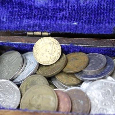 Bone box with foreign coins