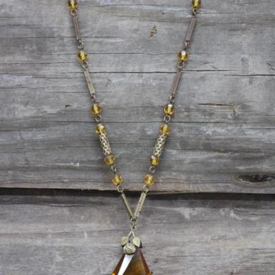 1920's Amber Lucite Pendant Necklace