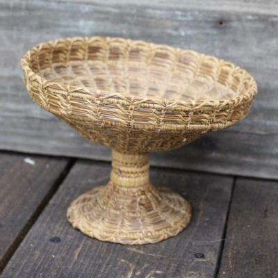 Native American Pine Needle Pedestal Basket Bowl