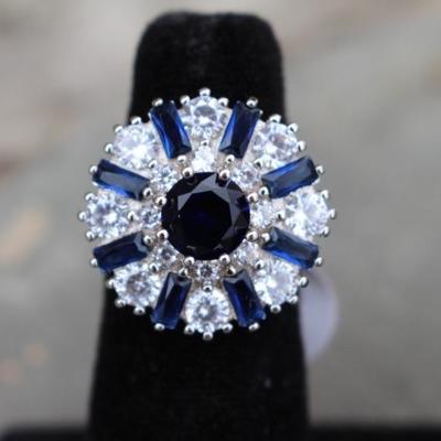 925 Sterling Silver Blue & White Sapphire Ring