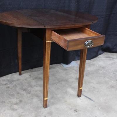 Oval shaped Mahogany Drop Side Table with One Drawer