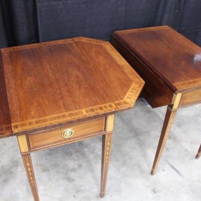 Set of 2 Mahogany Drop-Side Tables with 1 Drawer
