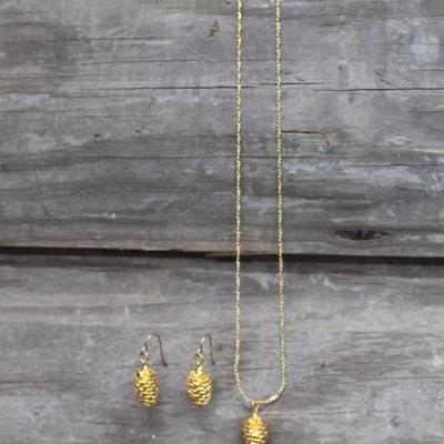 Pine Cone Necklace & Earrings