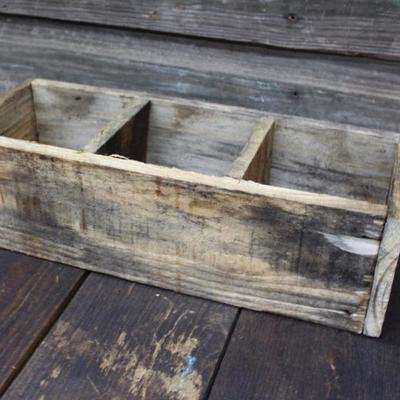 Farmhouse style wood boxes with bottles