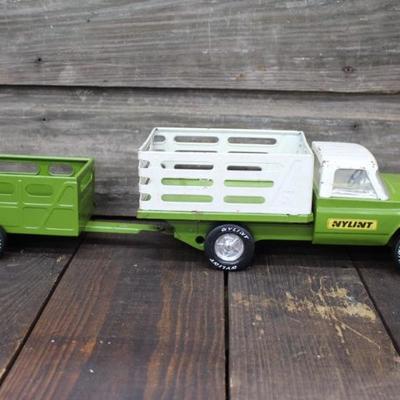 70's Pressed Steel NYLINT Farm Truck & Trailer w/ a Cow