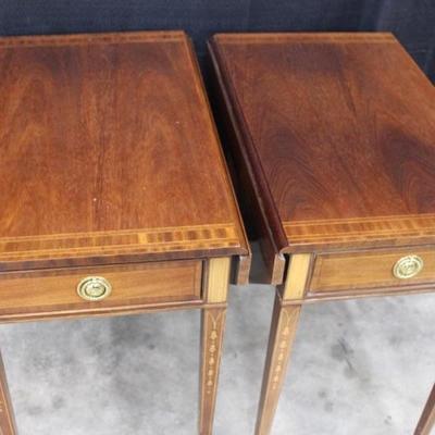 Set of 2 Mahogany Drop-Side Tables with 1 Drawer