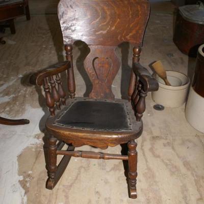 Antique Tiger Oak Childs Rocking Chair  