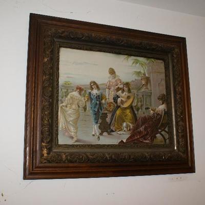 Victorian Era Framed Color Lithograph of Couple Dancing 