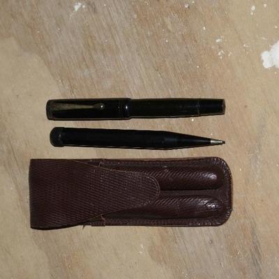 Old Osmia #64 Pen & Pencil Set in Leather Case 