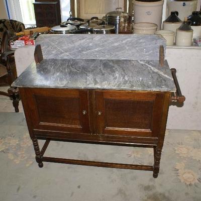 Antique Gray Marble Top English Cabinet 