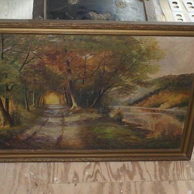 Framed Oil on Canvas Artist Signed of Country Road  