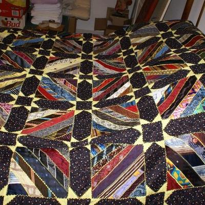 The Next 8 Pictures are all of the Same Quilt 
Antique Victorian Handmade Crazy Quilt Embroidery Needlework Folk Art Bedspread